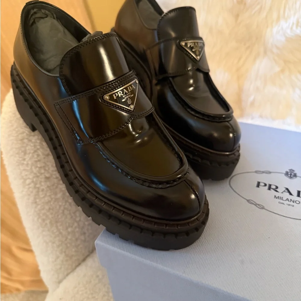 Prada Brushed Leather Loafers - Picture 4 of 10